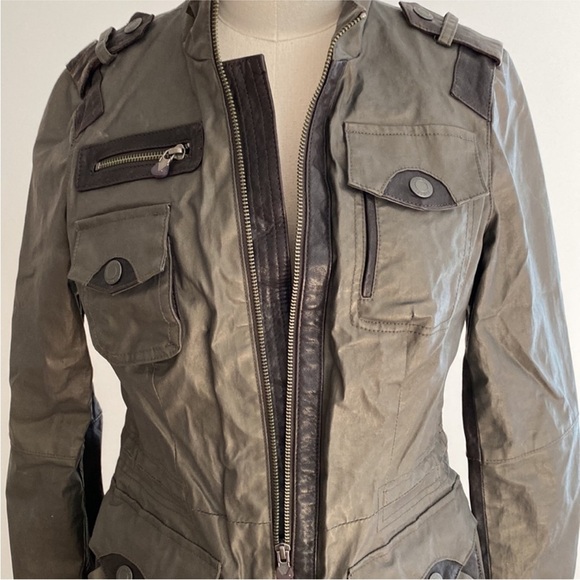 Vince Army Green Polished Cotton and Leather Utility Jacket XS - Picture 5 of 15